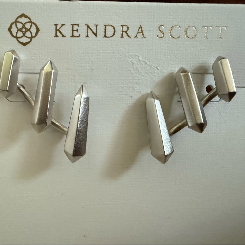 Kendra Scott Silver Geometric Ear Climber Earrings and Jewelry Pouch